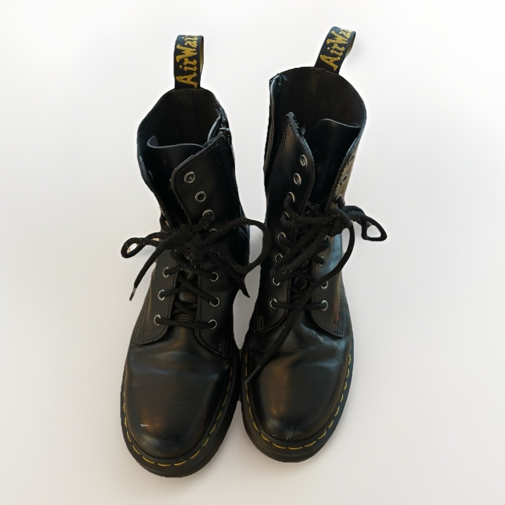 Dr. Martens Size 9 Jadon Leather Platform Combat Boots Black Leather - Picture 2 of 9